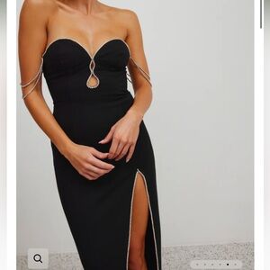 New LEXI PHOENIX DRESS in BLACK Maxi Length High Slit Rhinestone Event Dress 2